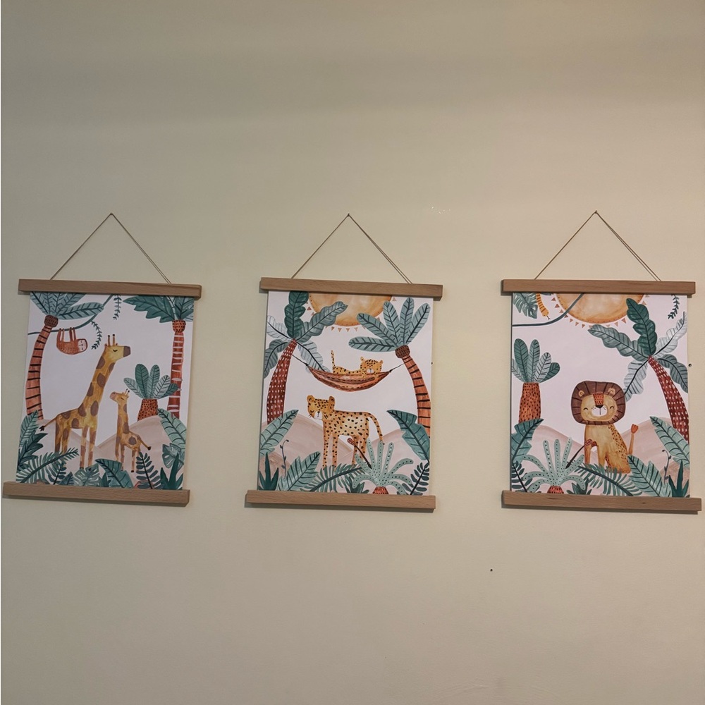 Pip + Phee Jungle Nursery Decoration Set w/ 3 Wall Hangings & Garland